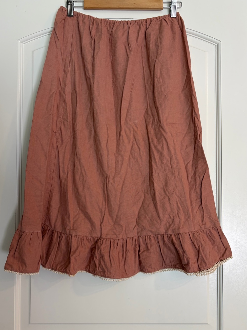 Vintage Aunt Abigail’s Attic Women's Rust Ruffle-Hem Midi Cottagecore Skirt